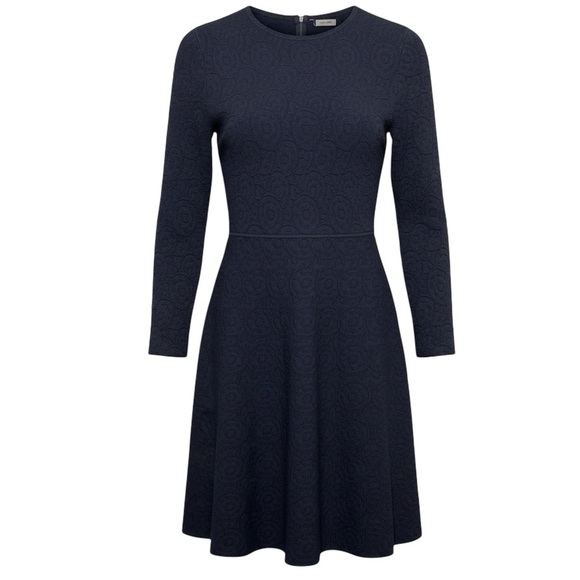 Lela Rose Textured Jacquard Knit Fit & Flare Dress Navy Size XS